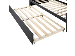 Cama de casal 90x200cm + cama de gavetão 90x190cm - almofadada em tecido de linho - Cinza (colchão não incluído)