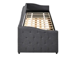Cama de casal 90x200cm + cama de gavetão 90x190cm - almofadada em tecido de linho - Cinza (colchão não incluído)