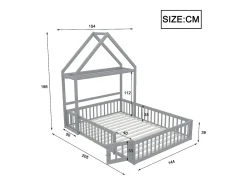 Cama de criança cabine 140x200cm em madeira maciça - com varão - Cinza