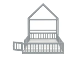 Cama de criança cabine 140x200cm em madeira maciça - com varão - Cinza