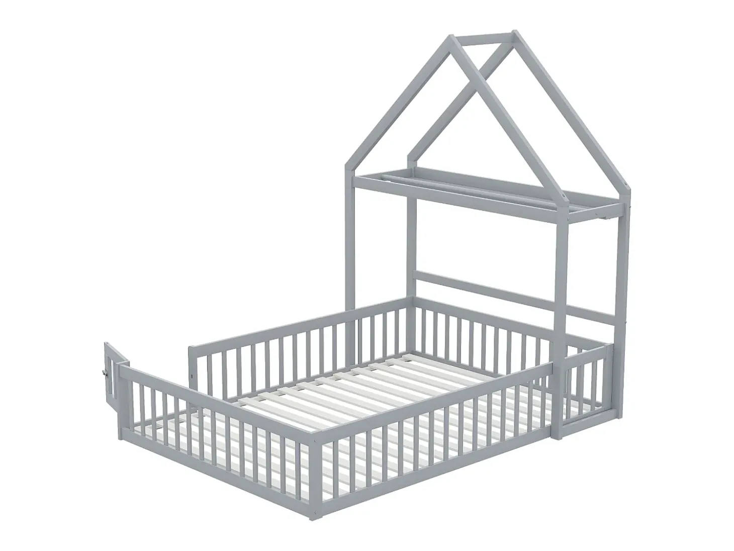 Cama de criança cabine 140x200cm em madeira maciça - com varão - Cinza