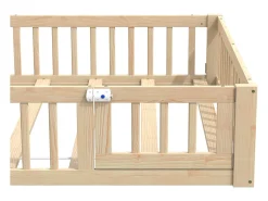 Cama de criança em forma de cabana, 140 x 190 cm, em madeira de pinho e MDF - Cor natural clara.
