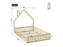 Cama de criança em forma de cabana, 140 x 200 cm, em madeira de pinho e MDF - Cor natural clara