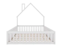 Cama de criança em forma de cabana, 140 x 190 cm, em madeira de pinho e MDF - Branca