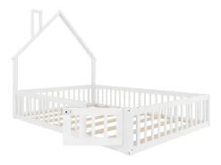 Cama de criança em forma de cabana, 140 x 190 cm, em madeira de pinho e MDF - Branca