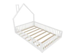 Cama de criança em forma de cabana, 140 x 190 cm, em madeira de pinho e MDF - Branca