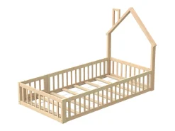 Cama de criança em forma de cabana, 90 x 200 cm, em madeira de pinho e MDF - Cor natural clara