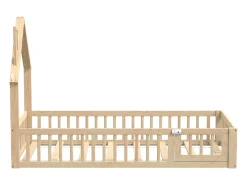Cama de criança em forma de cabana, 90 x 200 cm, em madeira de pinho e MDF - Cor natural clara