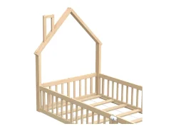 Cama de criança em forma de cabana, 90 x 200 cm, em madeira de pinho e MDF - Cor natural clara