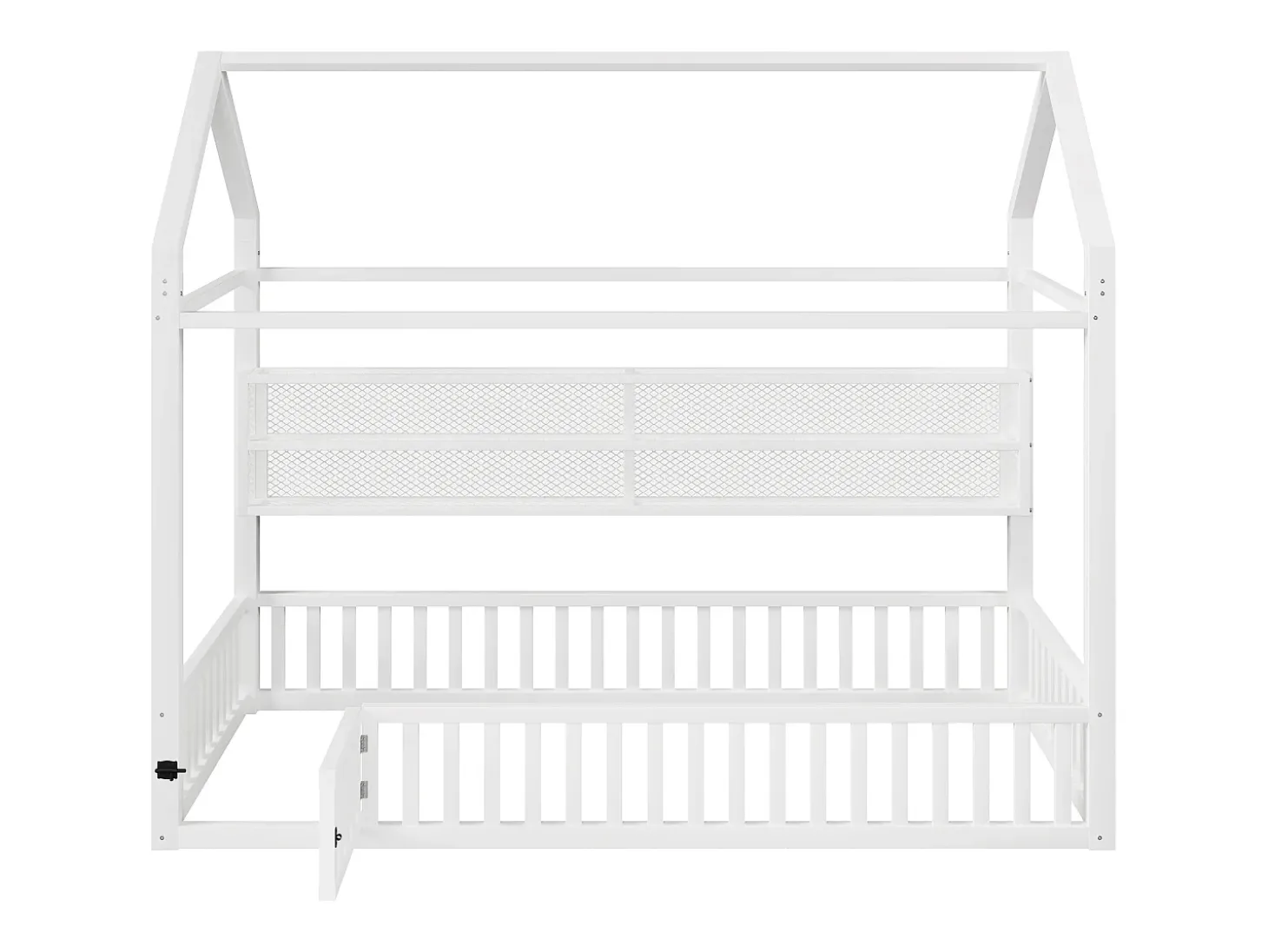 Cama de criança tipo cabana 90x200 cm com prateleiras de arrumação e iluminação LED - Sem estrado de ripas - Branca