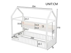 Cama de criança tipo cabana 90x200 cm com prateleiras de arrumação e iluminação LED - Sem estrado de ripas - Branca