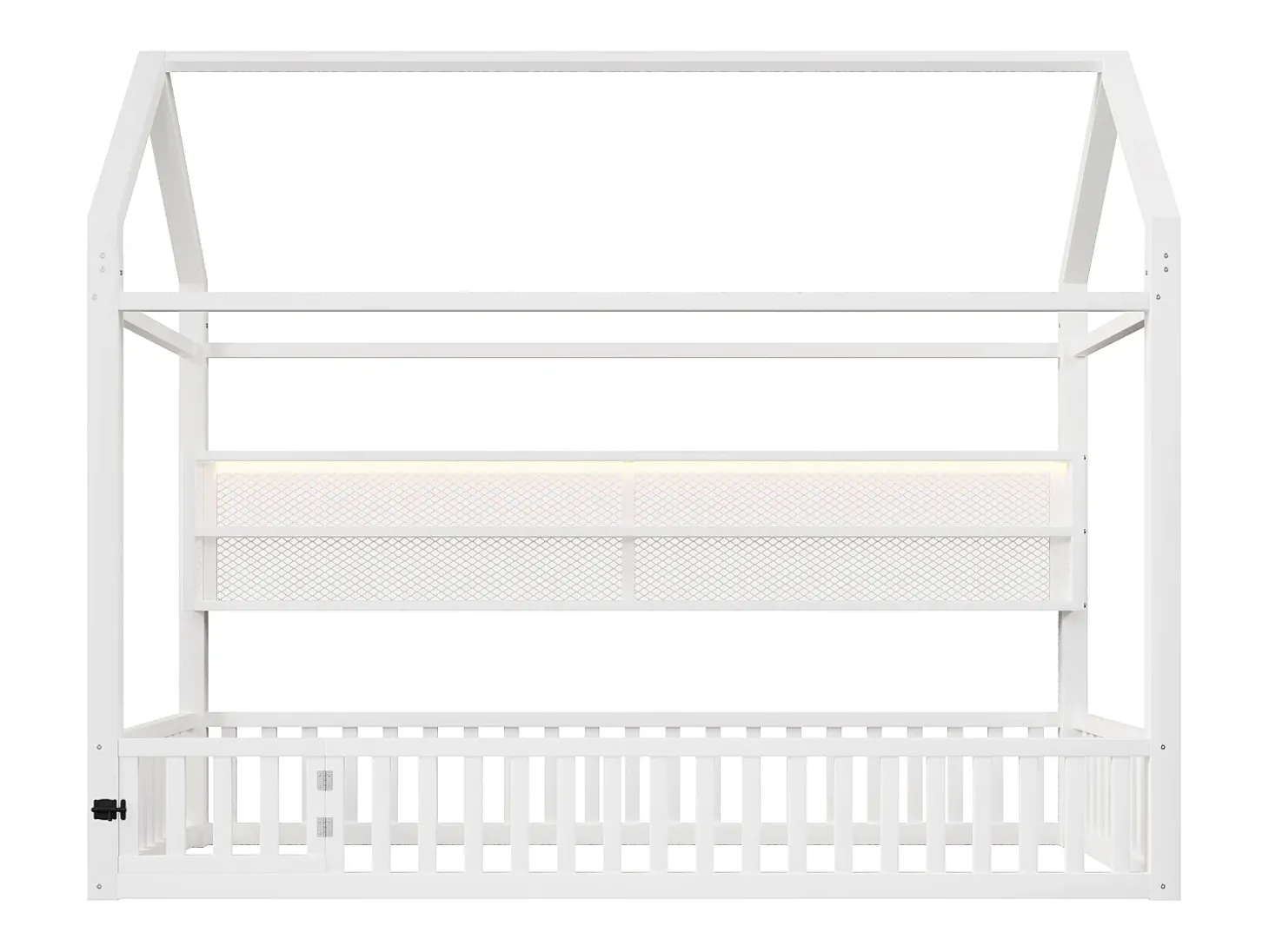 Cama de criança tipo cabana 90x200 cm com prateleiras de arrumação e iluminação LED - Sem estrado de ripas - Branca