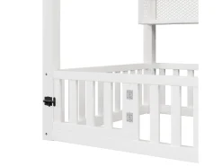 Cama de criança tipo cabana 90x200 cm com prateleiras de arrumação e iluminação LED - Sem estrado de ripas - Branca