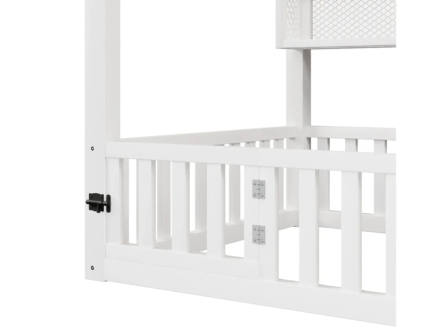 Cama de criança tipo cabana 90x200 cm com prateleiras de arrumação e iluminação LED - Sem estrado de ripas - Branca