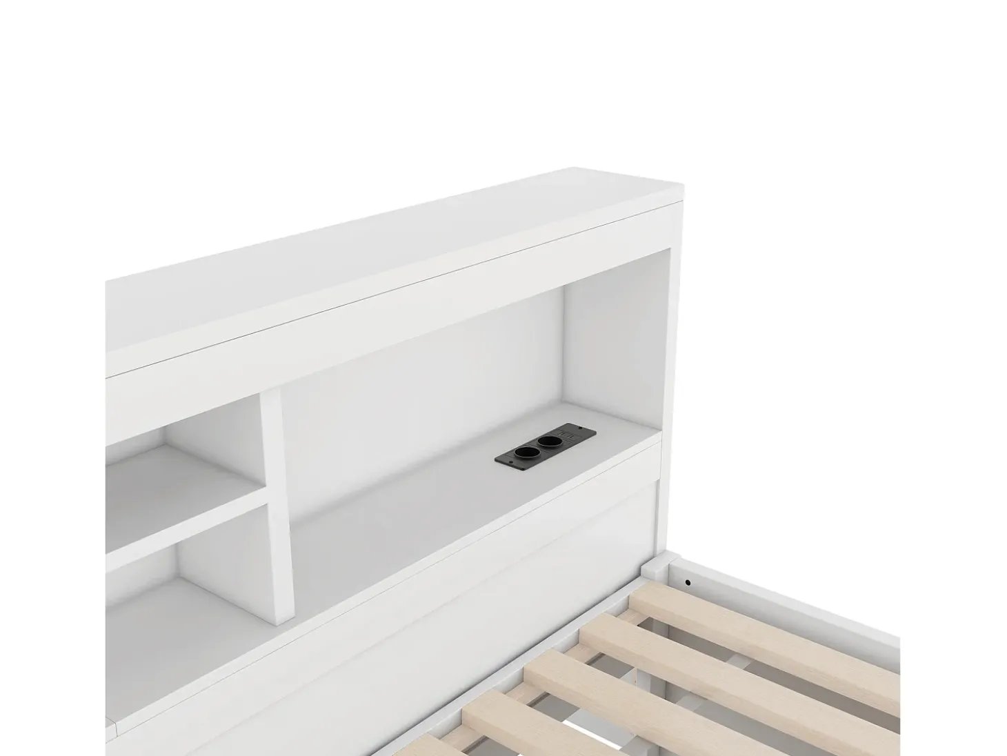 Cama de dia de 90x200cm com cama individual de 90x190cm - mesa de cabeceira com arrumação, LED e tomadas - Branco