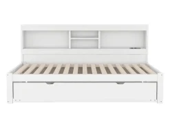 Cama de dia de 90x200cm com cama individual de 90x190cm - mesa de cabeceira com arrumação, LED e tomadas - Branco