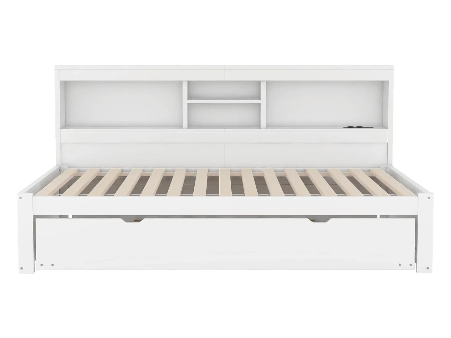 Cama de dia de 90x200cm com cama individual de 90x190cm - mesa de cabeceira com arrumação, LED e tomadas - Branco