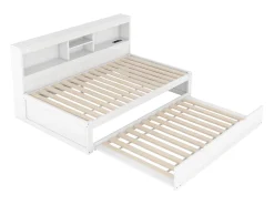 Cama de dia de 90x200cm com cama individual de 90x190cm - mesa de cabeceira com arrumação, LED e tomadas - Branco