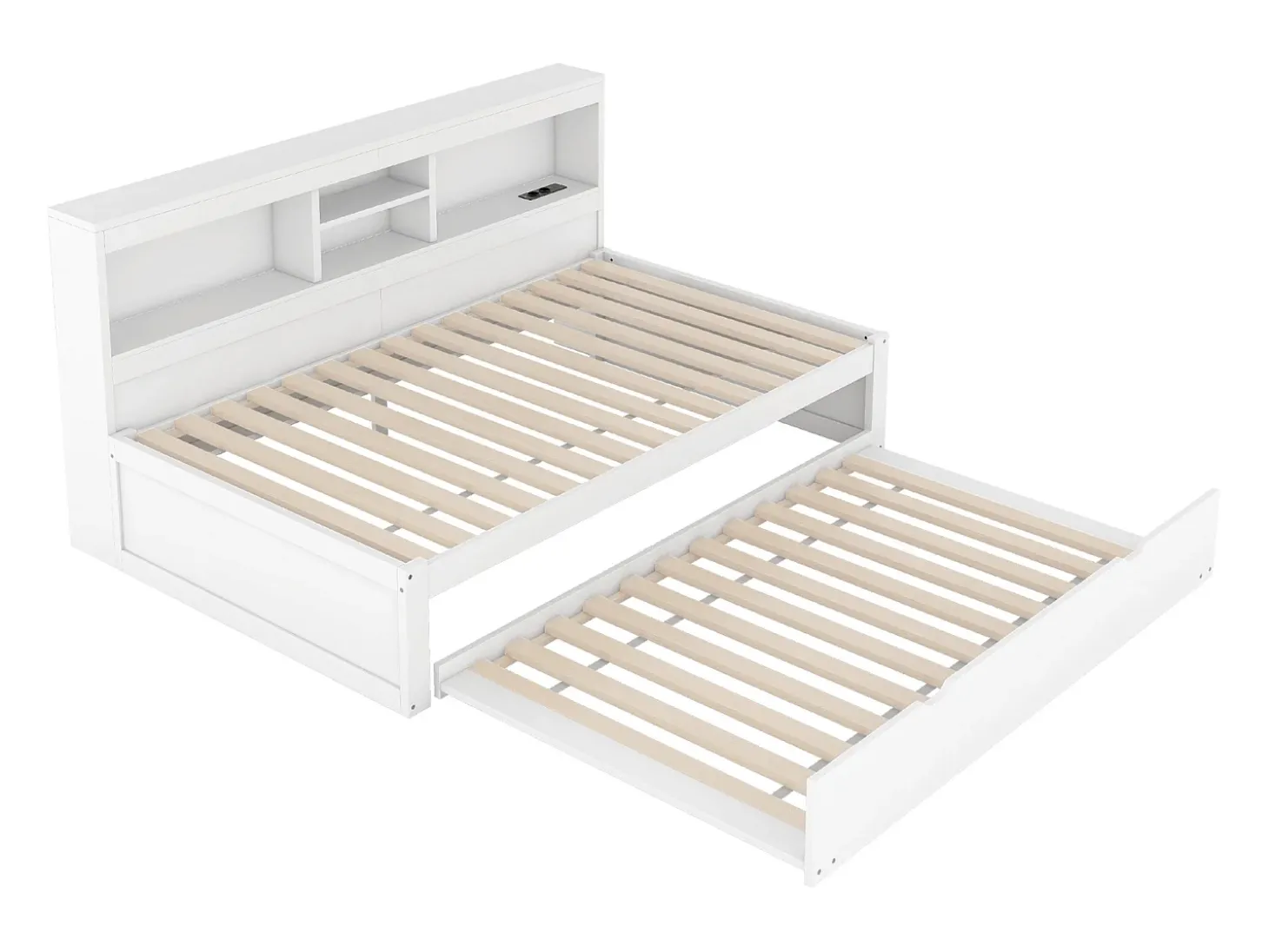 Cama de dia de 90x200cm com cama individual de 90x190cm - mesa de cabeceira com arrumação, LED e tomadas - Branco