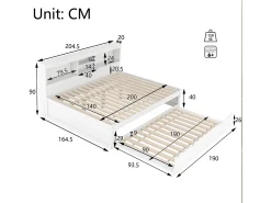 Cama de dia de 140x200cm com uma cama de solteiro de 90x190cm - mesa de cabeceira com arrumação, LED e tomadas - Branco