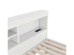 Cama de dia de 140x200cm com uma cama de solteiro de 90x190cm - mesa de cabeceira com arrumação, LED e tomadas - Branco