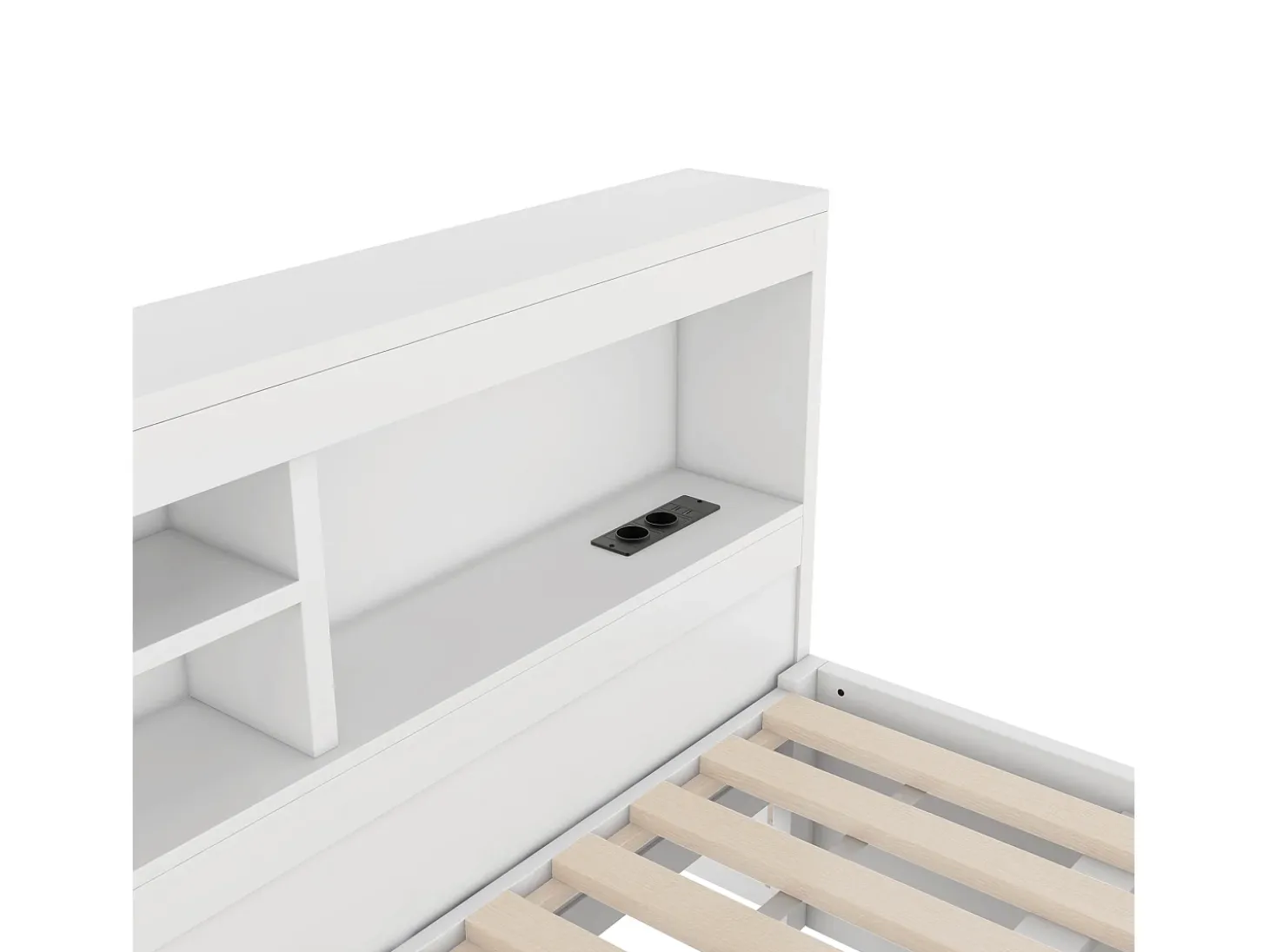 Cama de dia de 140x200cm com uma cama de solteiro de 90x190cm - mesa de cabeceira com arrumação, LED e tomadas - Branco
