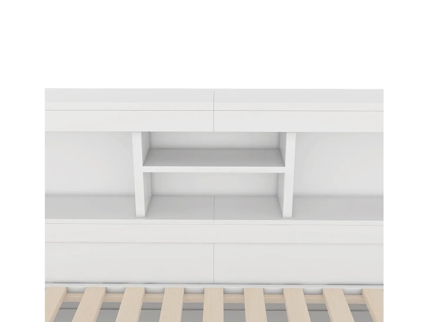 Cama de dia de 140x200cm com uma cama de solteiro de 90x190cm - mesa de cabeceira com arrumação, LED e tomadas - Branco