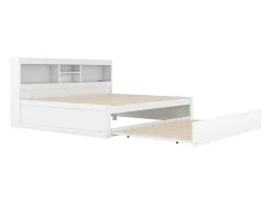 Cama de dia de 140x200cm com uma cama de solteiro de 90x190cm - mesa de cabeceira com arrumação, LED e tomadas - Branco