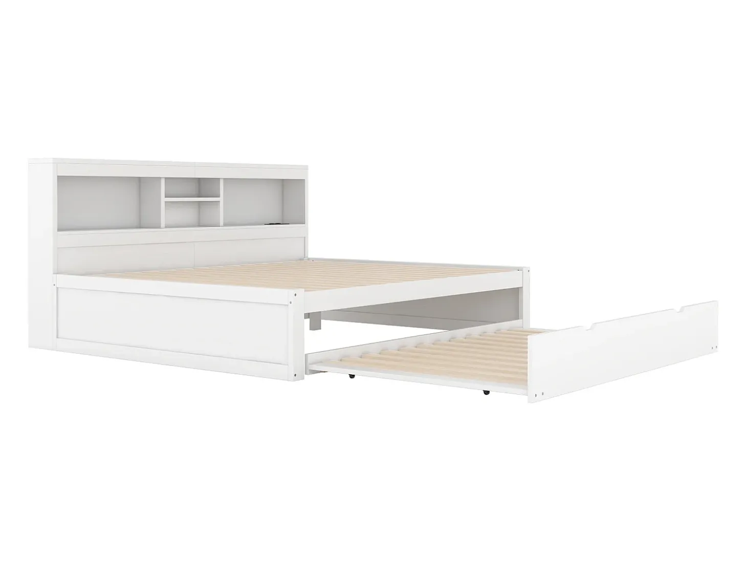 Cama de dia de 140x200cm com uma cama de solteiro de 90x190cm - mesa de cabeceira com arrumação, LED e tomadas - Branco