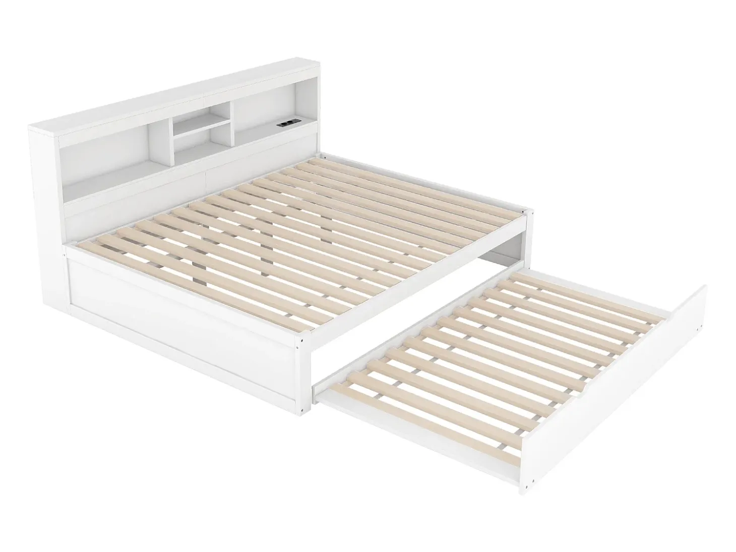Cama de dia de 140x200cm com uma cama de solteiro de 90x190cm - mesa de cabeceira com arrumação, LED e tomadas - Branco