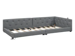 Cama de dia em linho 90x200 cm - com LED e portas de carregamento - Cinza