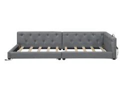 Cama de dia em linho 90x200 cm - com LED e portas de carregamento - Cinza