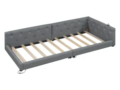 Cama de dia em linho 90x200 cm - com LED e portas de carregamento - Cinza