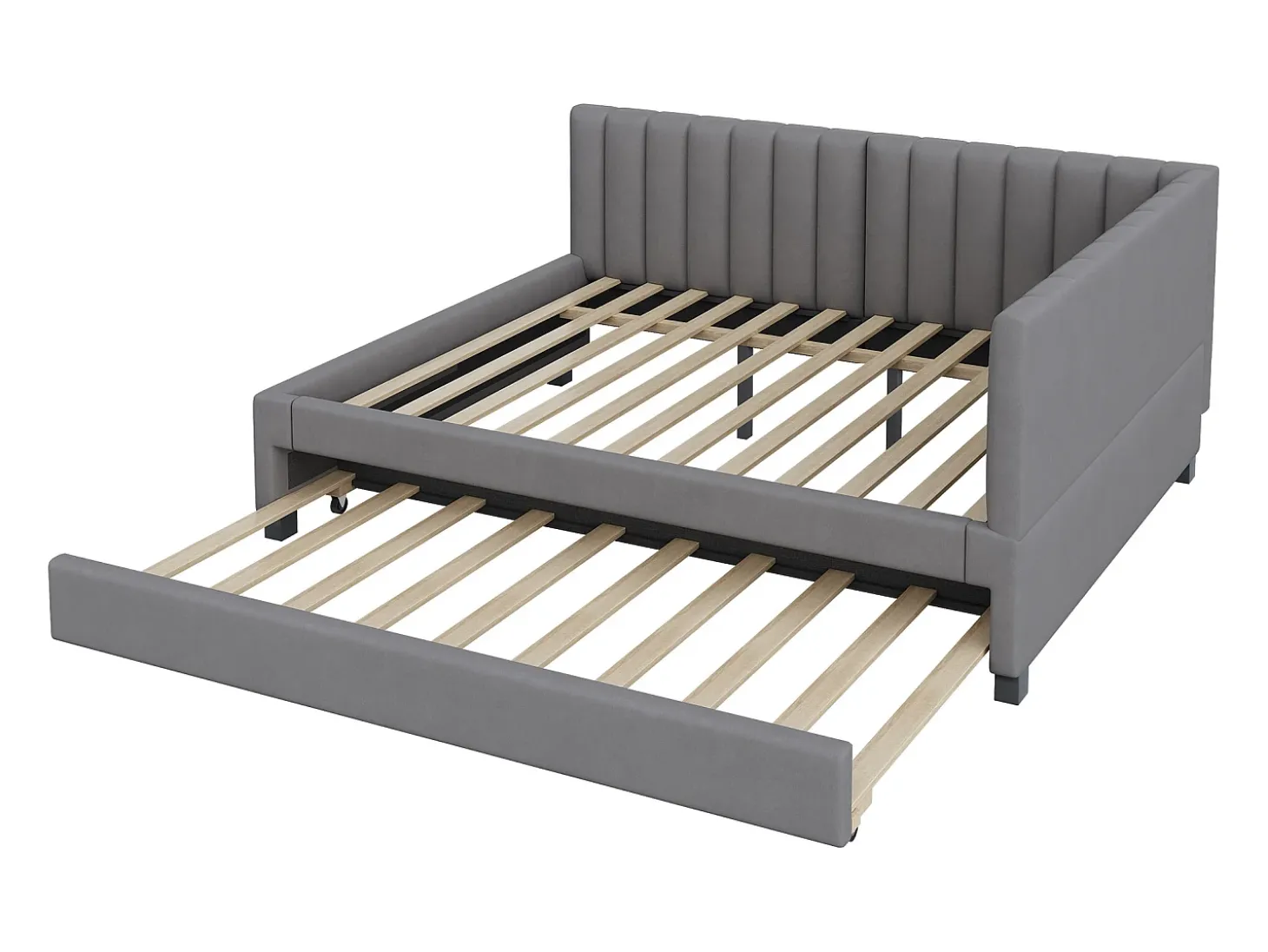 Cama de dia estofada 140x200 cm - com cama individual 90x190cm - tecido veludo - Cinza