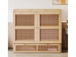 Cama de embutir 140 x 200 cm - con 2 gavetas - con somier de ripas - natural​ (colchão não incluído)