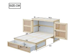 Cama de embutir 140 x 200 cm - con 2 gavetas - con somier de ripas - natural​ (colchão não incluído)