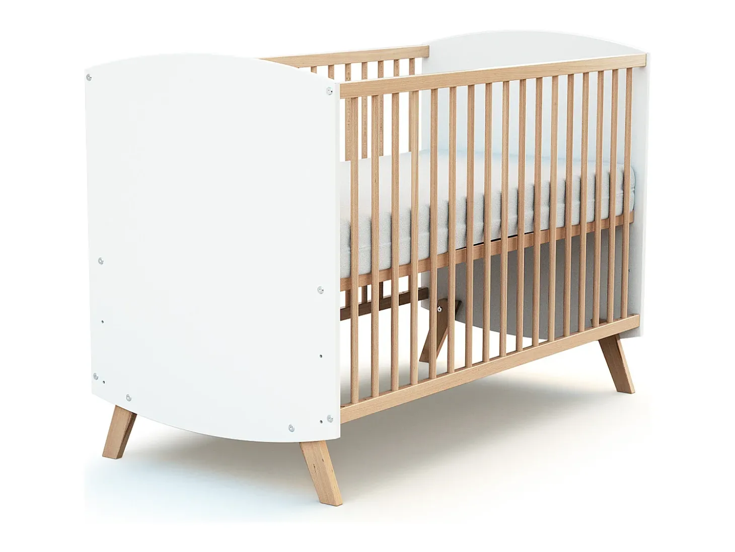 Cama de grades de madeira 60 x 120 cm Branco e faia