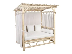 Cama de jardim com dossel em teca - Natural claro e branco - TULUM