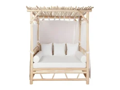 Cama de jardim com dossel em teca - Natural claro e branco - TULUM