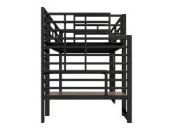 Cama de metal elevada 90x200cm - con iluminação LED - Design janela - Preto (sem colchão)