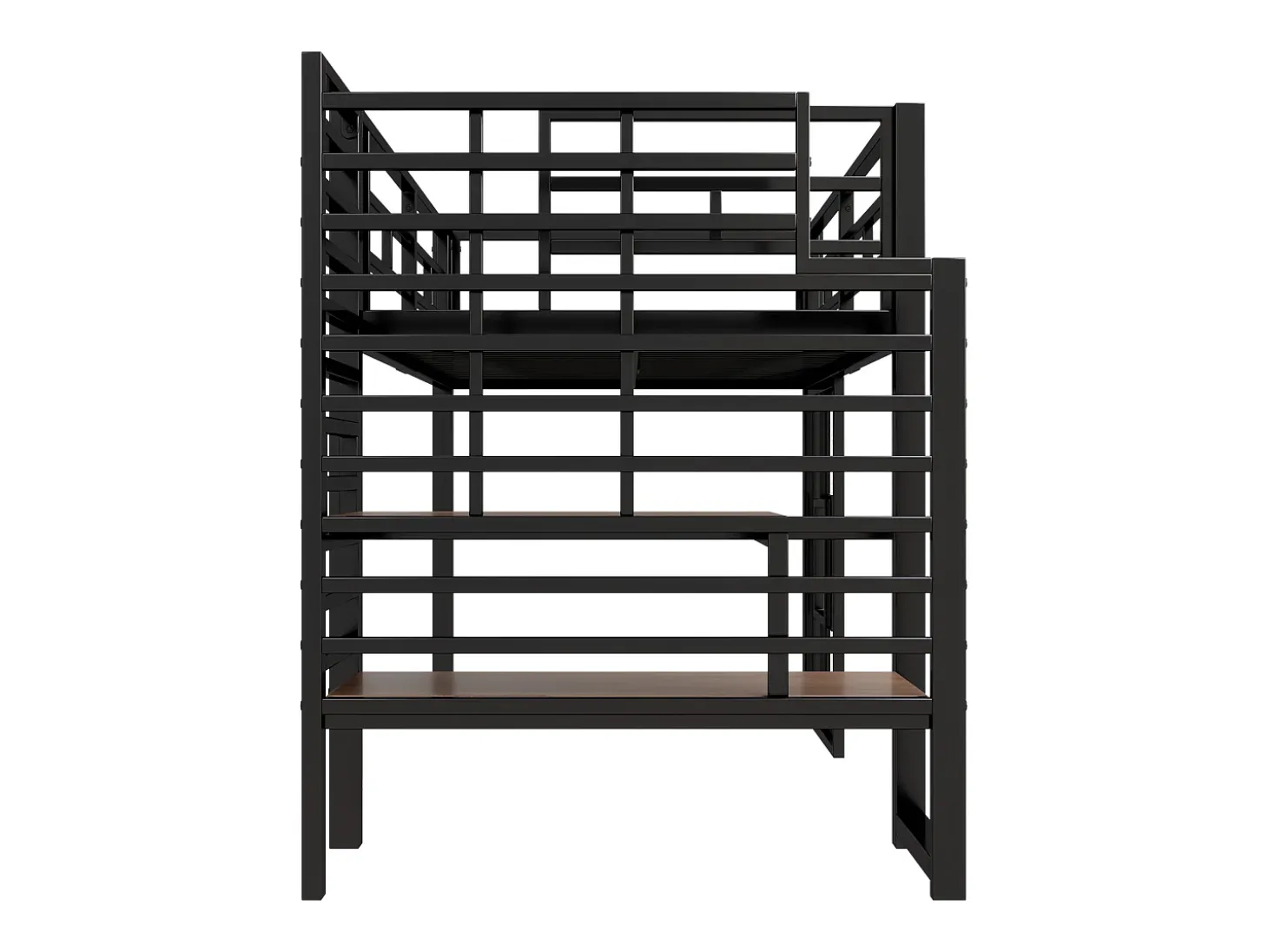Cama de metal elevada 90x200cm - con iluminação LED - Design janela - Preto (sem colchão)