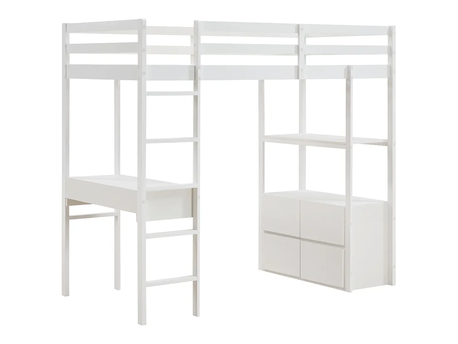 Cama de mezanino 90 x 190 cm com secretária e arrumação pinho e MDF branco - KALIZI