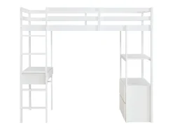 Cama de mezanino 90 x 190 cm com secretária e arrumação pinho e MDF branco - KALIZI
