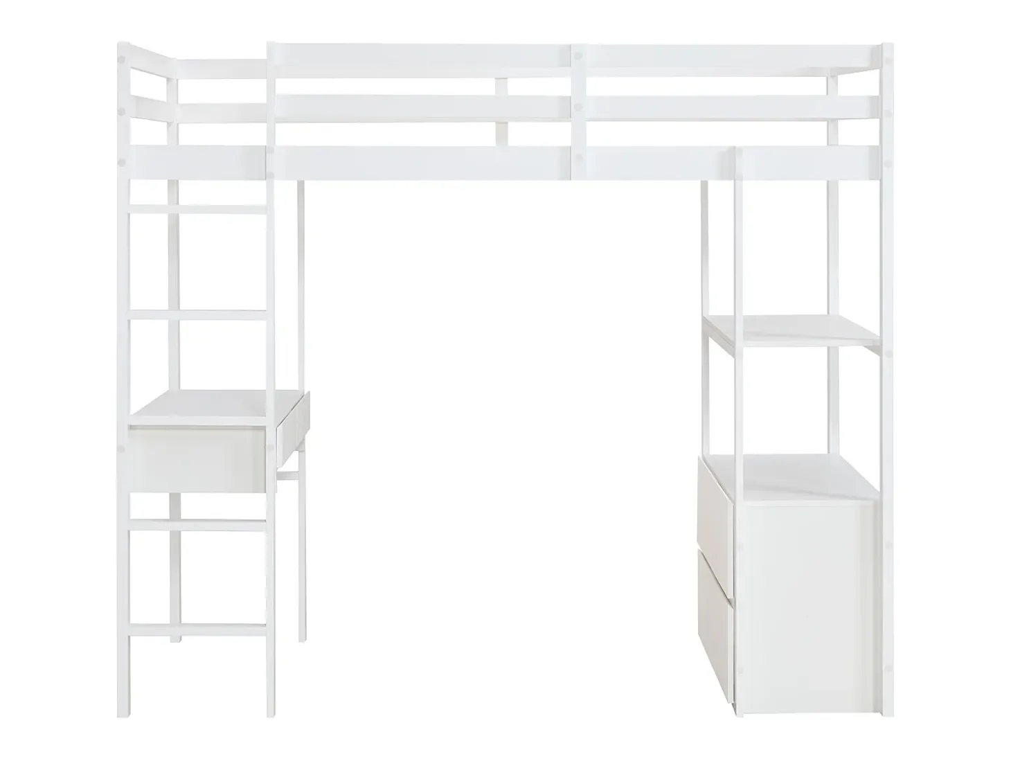 Cama de mezanino 90 x 190 cm com secretária e arrumação pinho e MDF branco - KALIZI
