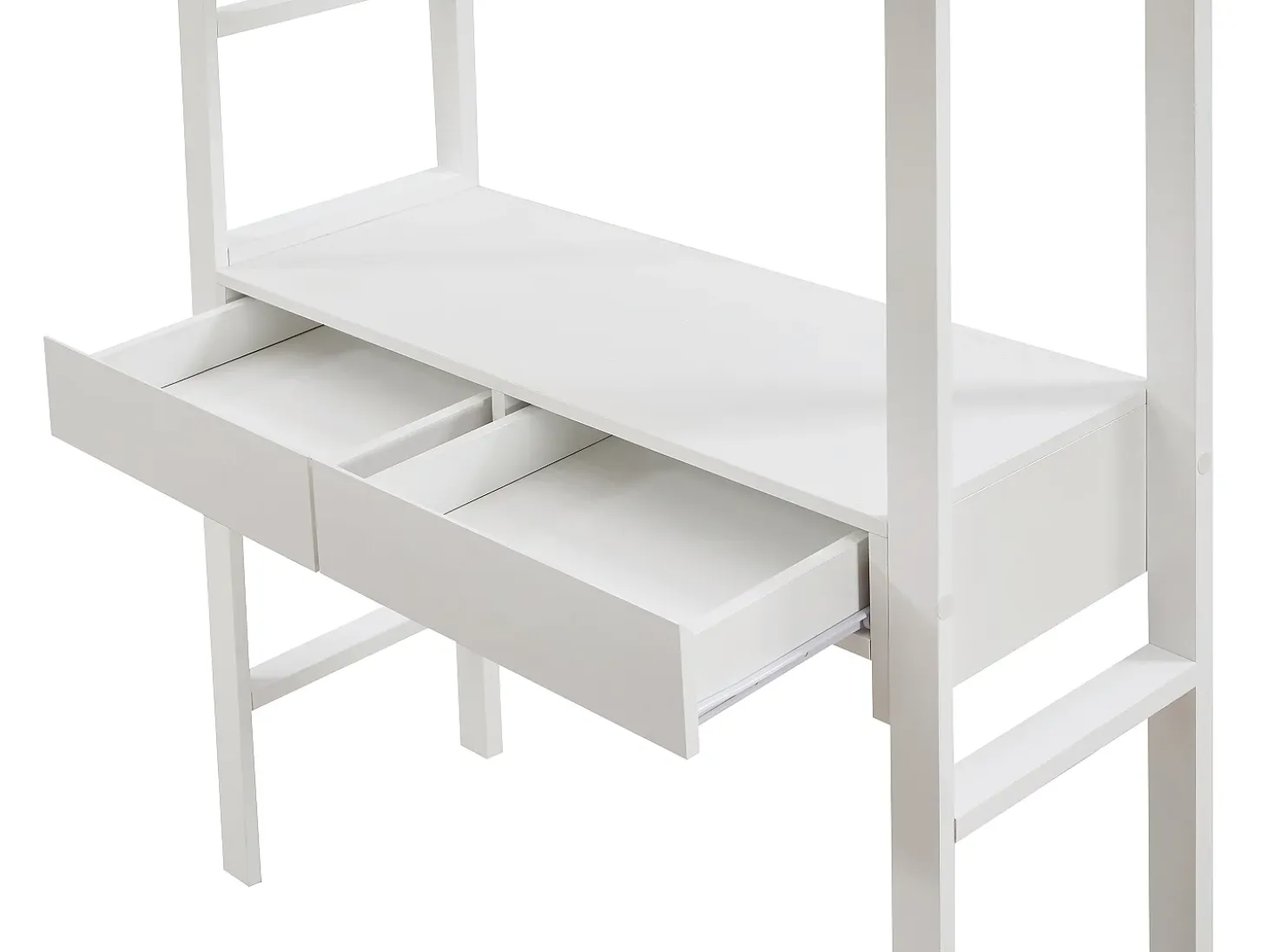 Cama de mezanino 90 x 190 cm com secretária e arrumação pinho e MDF branco - KALIZI