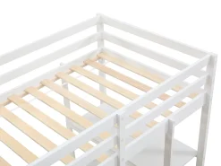 Cama de mezanino 90 x 190 cm com secretária e arrumação pinho e MDF branco - KALIZI