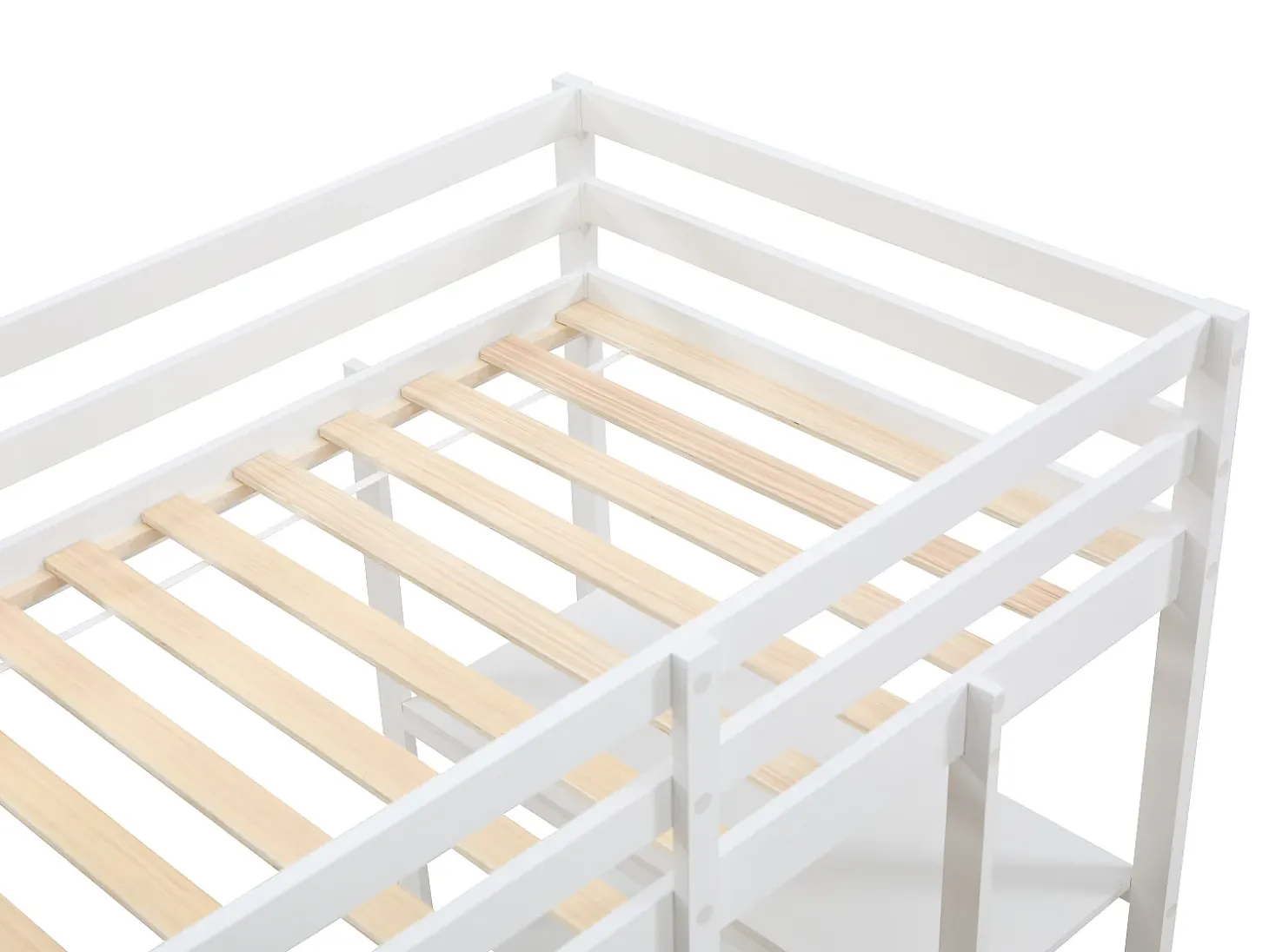 Cama de mezanino 90 x 190 cm com secretária e arrumação pinho e MDF branco - KALIZI