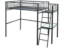 Cama de mezanino CASUALII para 2 pessoas com escrivaninha, preta, e colchão.