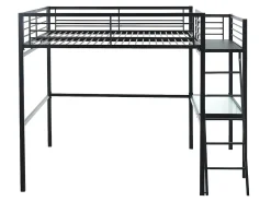 Cama de mezanino CASUALII para 2 pessoas com escrivaninha, preta, e colchão.