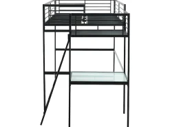 Cama de mezanino CASUALII para 2 pessoas com escrivaninha, preta, e colchão.